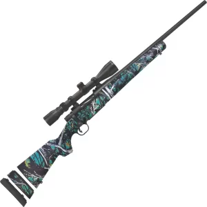 Mossberg Patriot Youth Super Bantam Scoped Combo 6.5 Creedmoor Bolt Action Rifle 20″ Fluted Barrel 5 Rounds 3-9x40mm Scope Serenity Camo Synthetic Stock Matte Blue Finish