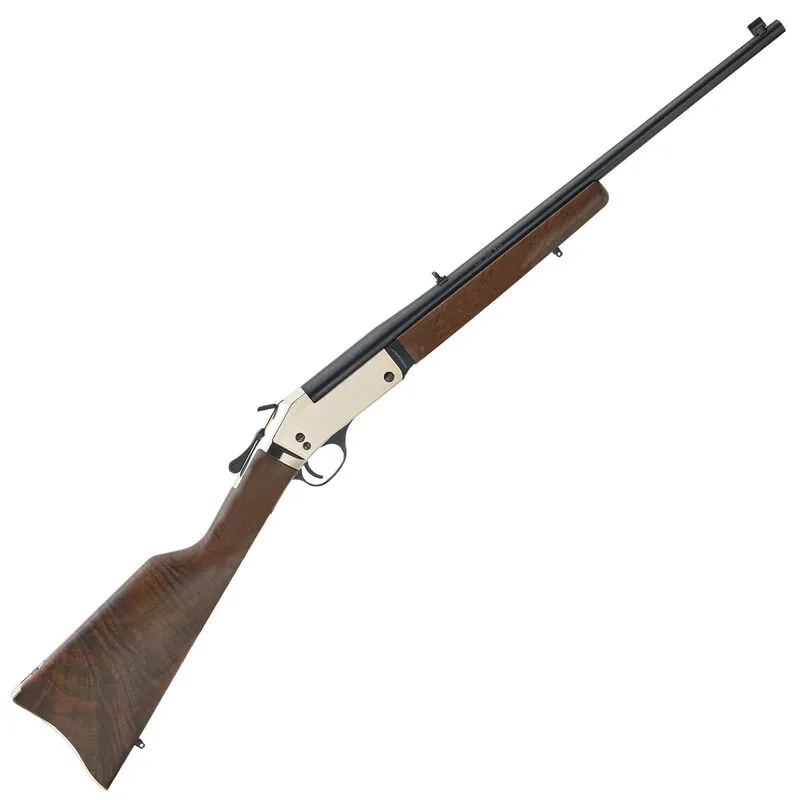 Henry Repeating Arms Brass Single Shot Break Action Rifle .44 Mag/.44 Special 22″ Barrel 1 Round Polished Brass Receiver Walnut Stock Blued Finish