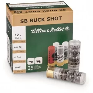 Sellier & Bellot Shotgun 12 Gauge 2.75″ 9 Pellets 00 Buck Shot 25 Shells