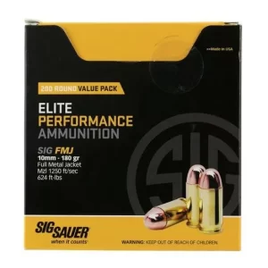 Sig Sauer Value Packs 10mm Auto 180 grain Full Metal Jacket Brass Cased Centerfire Pistol Ammunition E10MB1-200 Caliber 500 ROUNDS