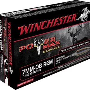 Winchester POWER MAX BONDED 7mm-08 Remington 140 grain Bonded Rapid Expansion Protected Hollow Point Centerfire Rifle Ammunition 500 RDS