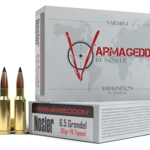 Nosler Match Grade 6.5mm Grendel 90 Grain Flat Base Tipped Brass Cased Centerfire Rifle Ammunition 500 RDS