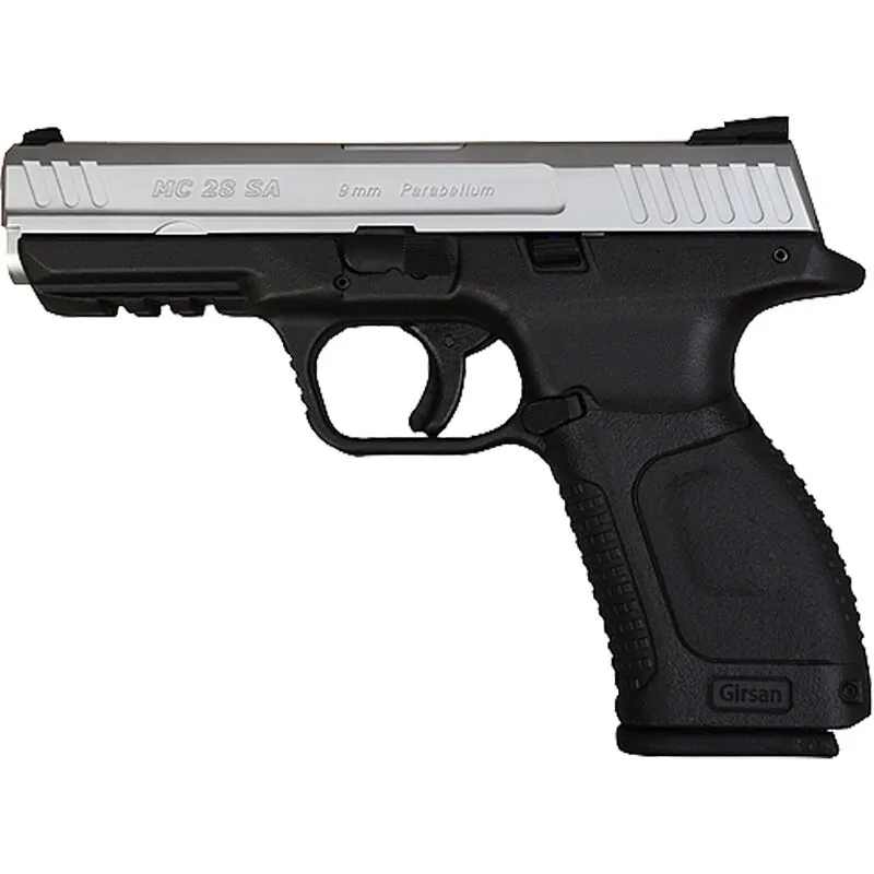 EAA Girsan MC28SA 9mm Luger Semi Auto Pistol 4.25″ Barrel 15 Rounds Two Tone Black Polymer Frame Matte Silver Finish