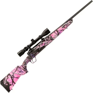 Savage Arms Axis XP Compact 6.5 Creedmoor Bolt Action Rifle 20″ Barrel 4 Rounds with a Weaver 3-9×40 Scope Muddy Girl Camo Synthetic Stock Black Finish