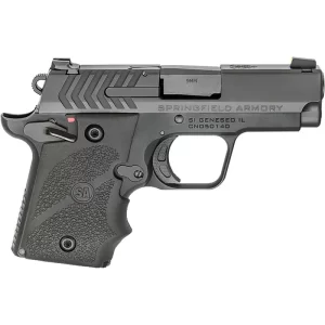 Springfield Armory 911 9mm Luger Semi Auto Pistol 3″ Barrel 7 Rounds Pro-Glo Night Sights Steel Slide Aluminum Frame Wrap Around Rubber Grips Black Finish