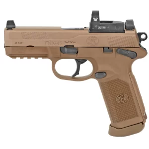 FN FNX-45 Tactical Non Threaded Semi Auto Handgun .45 ACP 4.5″ Barrel 10 Rounds Fixed 3 Dot Night Sights Vortex Venom Red Dot Ambidextrous Flat Dark Earth