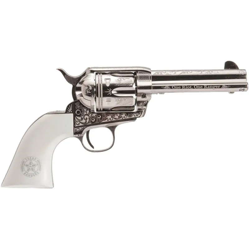 Cimarron Texas Ranger .45 LC Single Action Revolver 4.75″ Barrel 6 Rounds Simulated Ivory Grips Engraved Nickel Finish