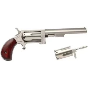 North American Arms Sidewinder Single Action Revolver .22 LR/WMR 4″ Barrel 5 Rounds Rosewood Bird’s Head Grip Stainless Steel