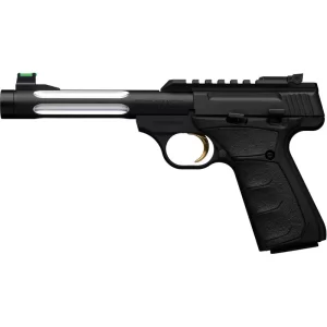 Browning Buck Mark Stainless Camper Semi Auto Pistol .22 LR 5.5″ Tapered Bull Barrel 10 Rounds Ultragrip RX Adjustable Rear Sight Fiber Optic Front Sight Stainless Steel 051442490
