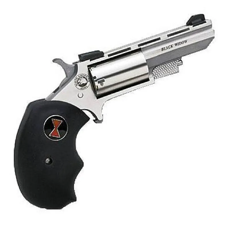 NAA Black Widow Single Action Revolver .22 Magnum 2″ Barrel 5 Rounds Fixed Sights Oversized Rubber Grips Stainless Steel Finish NAA-BWM
