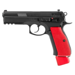 CZ 75 SP-01 9mm Luger Semi Auto Handgun 4.6″ Barrel 22 Rounds Picatinny Accessory Rail Steel Frame Matte Black Finish Red Henning Aluminum Grip
