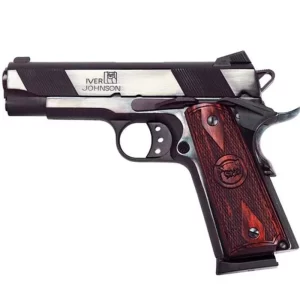 Iver Johnson Hawk Semi Auto Handgun 1911A1 Standard .45 ACP 4.25″ Barrel 8 Rounds Checkered Wood Grips Blued Finish