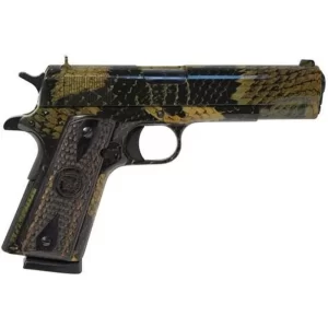 Iver Johnson 1911A1 Boa Semi Auto Handgun .45 ACP 5″ Barrel 8 Rounds Checkered Wood Grips Black Boa Snakeskin Finish GIJBOA